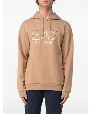 EA7 Logo-Print Cotton Hoodie - Natural