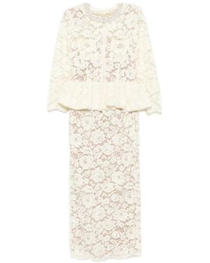 Self-Portrait Robe Péplum À Dentelle Fleurie - White