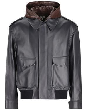 Loewe Hooded Layered Leather Jacket - Gray