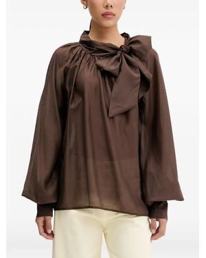 ViCOLO Bow-Detail Long-Sleeve Blouse - Brown