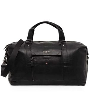 Aeronautica Militare Logo-Plaque Leather Holdall - Black