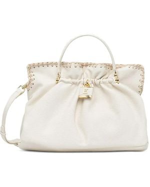 ERMANNO FIRENZE Woven-Trim Padlock-Detail Tote Bag - White