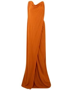 Alberta Ferretti Draped Heart-Neck Maxi Dress - Brown