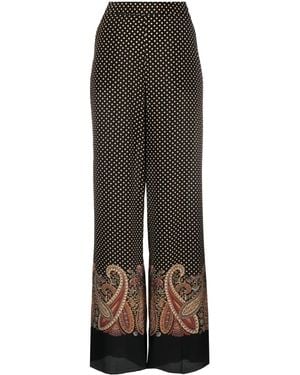 Etro Paisley-Print Wide-Leg Trousers - Black