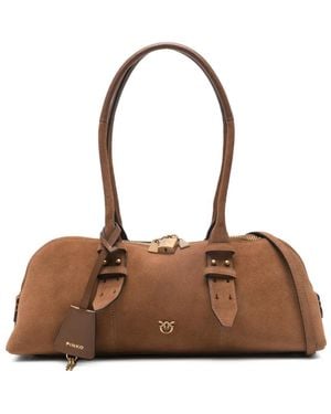 Pinko Padlock Suede Tote Bag - Brown