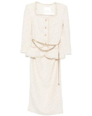 Self-Portrait Bouclé Chain-Belt Midi Skirt And Jacket Set - White