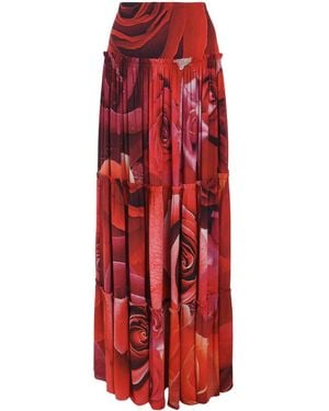 Roberto Cavalli Rose-Print Maxi Skirt - Red