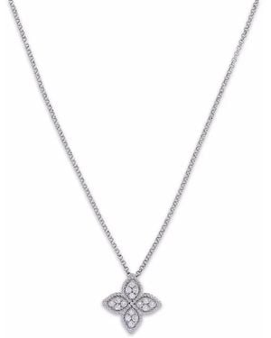 Roberto Coin Collar Princess Flower En Oro Blanco De 18 Ct Con Diamantes - Metálico