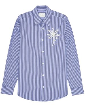 NN07 Embroidered-Flower Striped Shirt - Blue