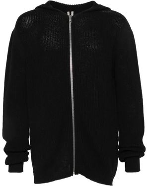 Rick Owens Ribgebreide Hoodie - Zwart