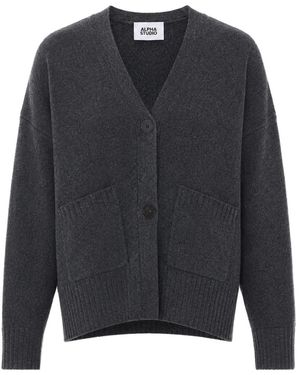 Alpha Studio V-Neck Button-Up Cardigan - Blue