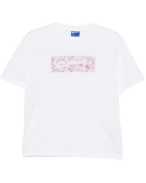 KARL LAGERFELD Floral-Print Logo-Print T-Shirt - White