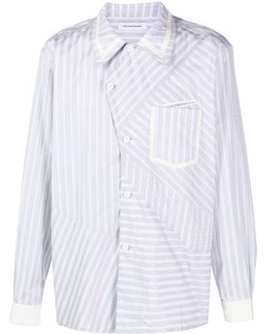 Kiko Kostadinov Asymmetric-Fastening Striped Cotton Shirt - White