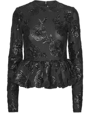 ROTATE BIRGER CHRISTENSEN Sequin-Embellished Peplum-Hem Top - Black