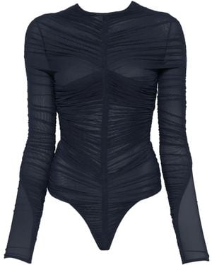 Mugler Gathered Mesh Bodysuit - Blue