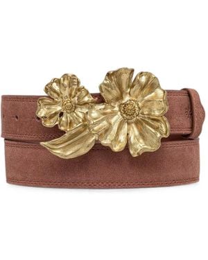 INTROPIA Lidia Flower-Buckle Suede Belt - Brown