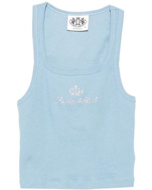 Sporty & Rich Juicy Rhinestone-Logo Ribbed Tank Top - Blue