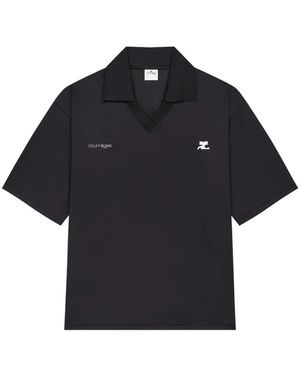 Courreges V-Neck Logo-Detail T-Shirt - Blue