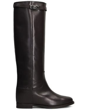 Via Roma 15 Buckled Leather Knee-High Boots - Black