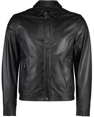 Moorer Zipped-Pockets Leather Jacket - Black