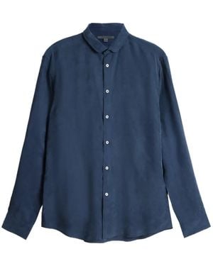 John Varvatos Orchard Round-Collar Long-Sleeve Shirt - Blue