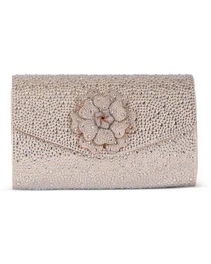 Twentyfourhaitch Floral-Appliqué Clutch Bag - Grey