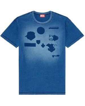 DIESEL T-Shirt With Shadow-Effect Patches - Blue