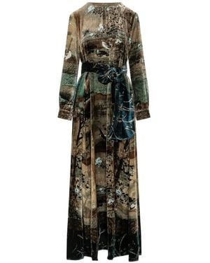 Pierre Louis Mascia Kanpur Landscape-Print Belted Maxi Dress - Brown