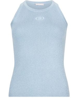Liu Jo Ribbed-Texture Logo Top - Blue
