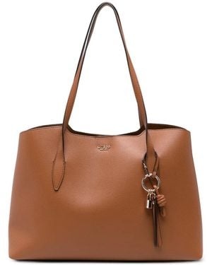 Guess Melody Logo-Plaque Leather Shoulder Bag - Brown