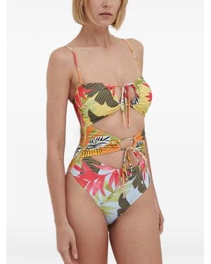 Desigual Tropical-Print Cut-Out Swimsuit - Red