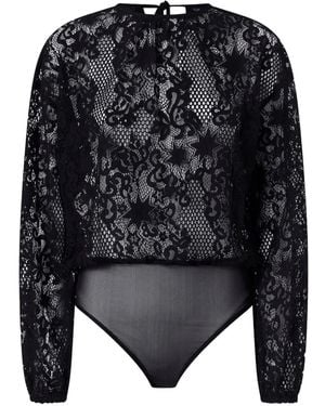 Pinko Lace-Pattern Long-Sleeve Bodysuit - Black