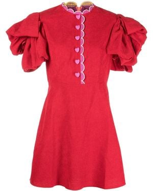 Celiab Valentine Corduroy Puff-sleeve Dress - Red