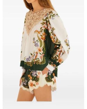 FARM Rio Beaded Belt Floral Shorts - Green