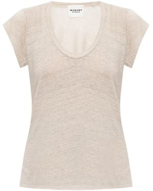 Isabel Marant V-Neck Short-Sleeve Linen T-Shirt - Natural