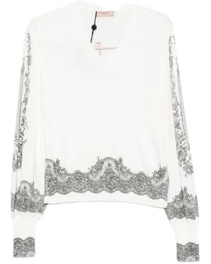 Twinset Lace-Trim Balloon-Sleeve Knit - White