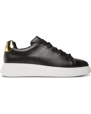 HUGO Metallic-Detail Leather Trainers - Black