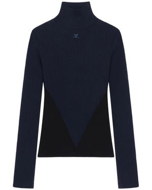 Courreges V-Line Turtleneck Jumper - Blue