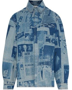 Jean Paul Gaultier Newspaper Print Denim Shirt - Blue