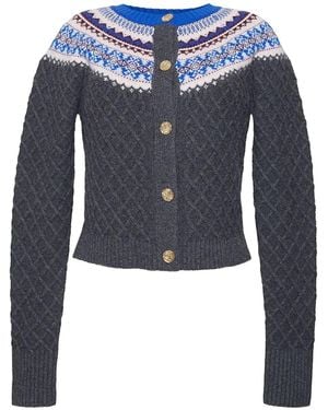 Cara Cara Fairisle Cable-Knit Cardigan - Blue