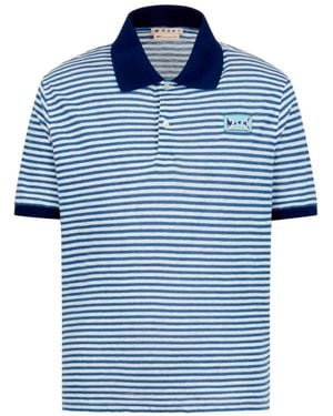 Marni Gestreiftes Poloshirt Mit Logo - Blau