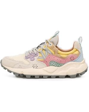 Flower Mountain Yamano 3 Calf Suede-Panel Sneakers - White