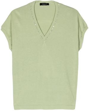 Fabiana Filippi Sequined-Trim Short-Sleeve Jumper - Green