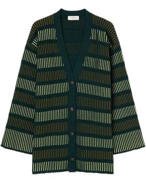 RETORI Jacquard-Knit V-Neck Cardigan - Green