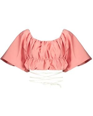 Ellery Balloon-Sleeve Cropped Top - Pink