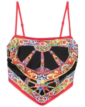 Dolce & Gabbana Carretto-Print Silk Top - Pink