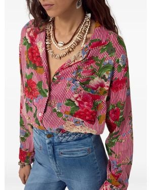 MAISON HOTEL Piti Floral-Print Striped Shirt - Red