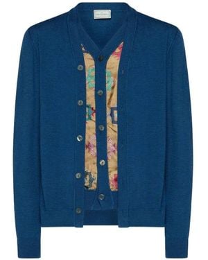 Pierre Louis Mascia Tricot Tapestry-Inset Wool Cardigan - Blue