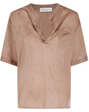 Roberto Collina Striped V-Neck Blouse - Natural