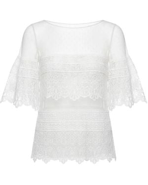 Gemy Maalouf Lace-Panelled Point D'Esprit Top - White
